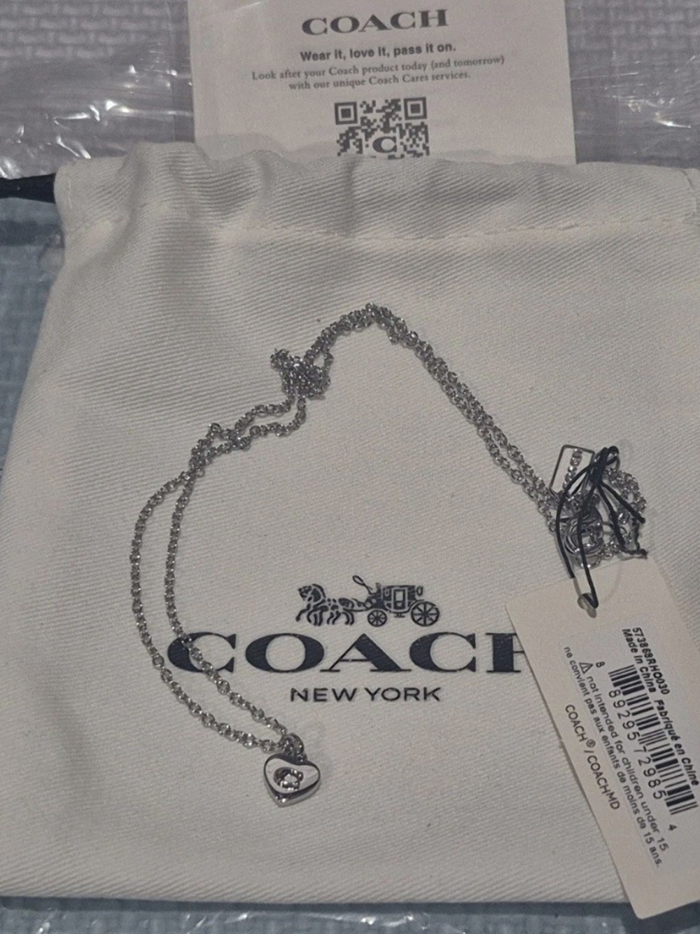 Coach Silver Heart Pendant Necklace